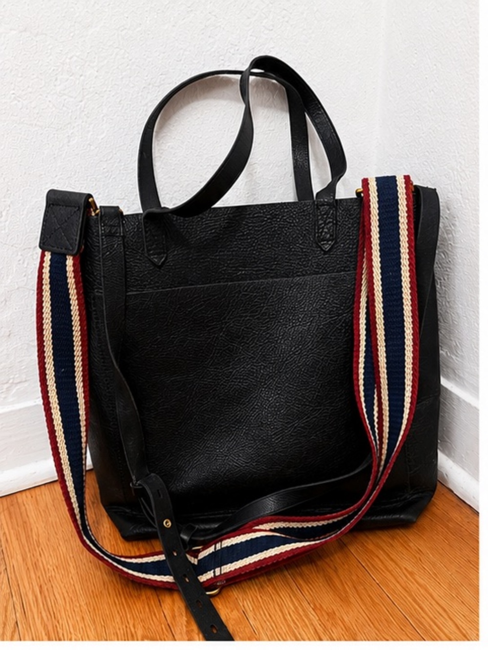 Madewell Medium Transport Tote Bag with Striped Shoulder Strap